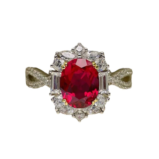 Oval Red Ruby Diamonds Halo Fancy Ring 3ct