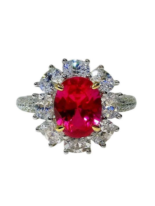 Oval Red Ruby Diamond Halo Fancy Ring 3ct