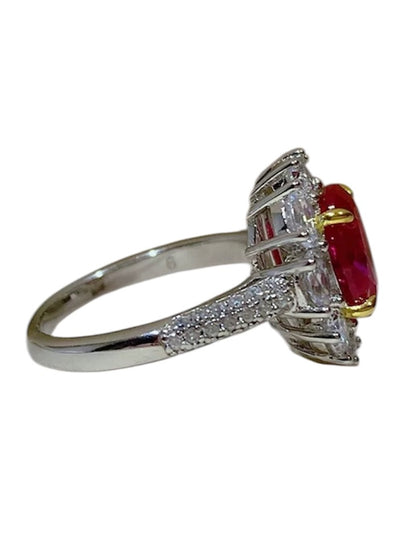 Oval Red Ruby Diamond Halo Fancy Ring 3ct