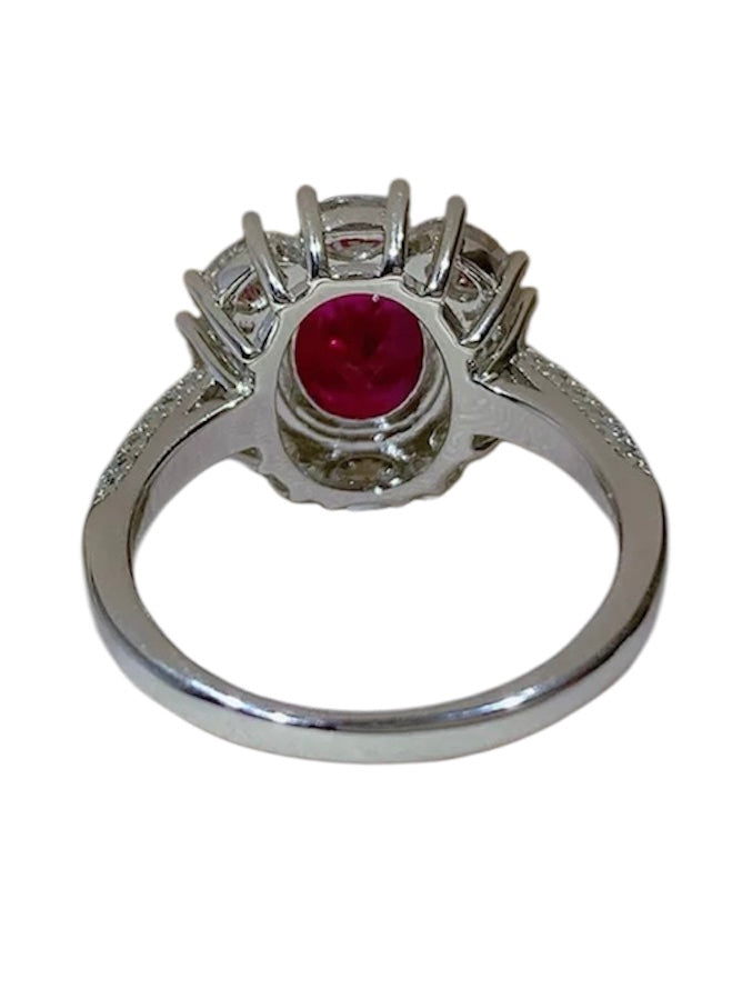 Oval Red Ruby Diamond Halo Fancy Ring 3ct