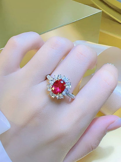 Oval Red Ruby Diamond Halo Fancy Ring 3ct