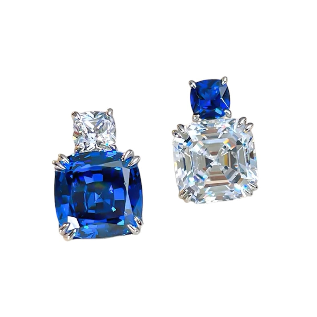 Square Asscher Blue Sapphire Diamonds AB Stud Earrings 5ct