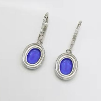 Oval Blue Sapphire Diamonds Halo Drop Dangle Earrings 3ct Each