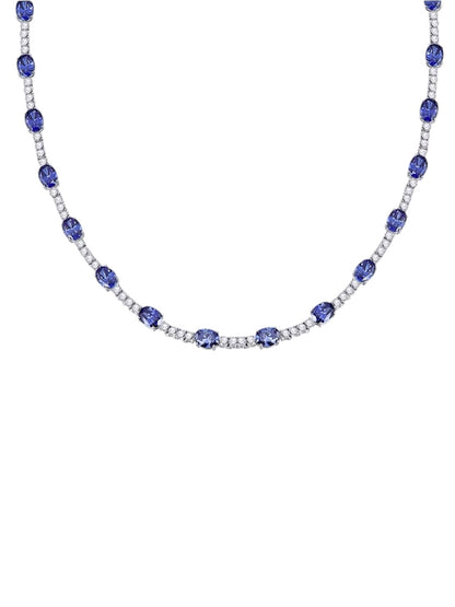 Oval Blue Sapphire Diamond Tennis Necklace 44cm