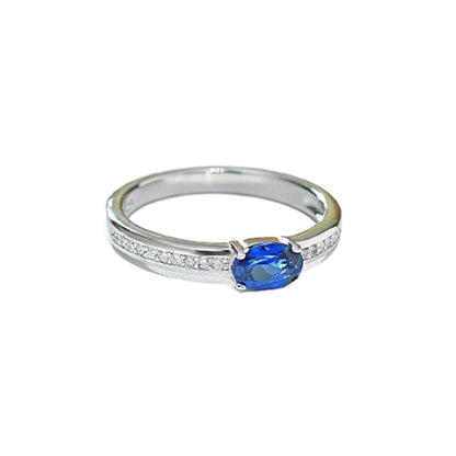 Oval Blue Sapphire Diamonds Solitaire Fancy Ring