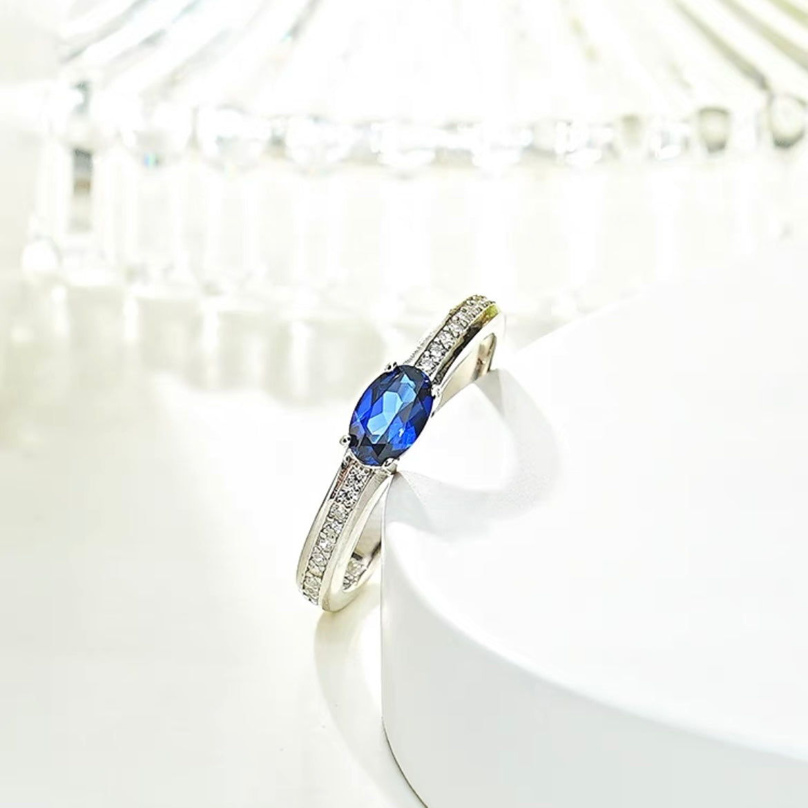 Oval Blue Sapphire Diamonds Solitaire Fancy Ring