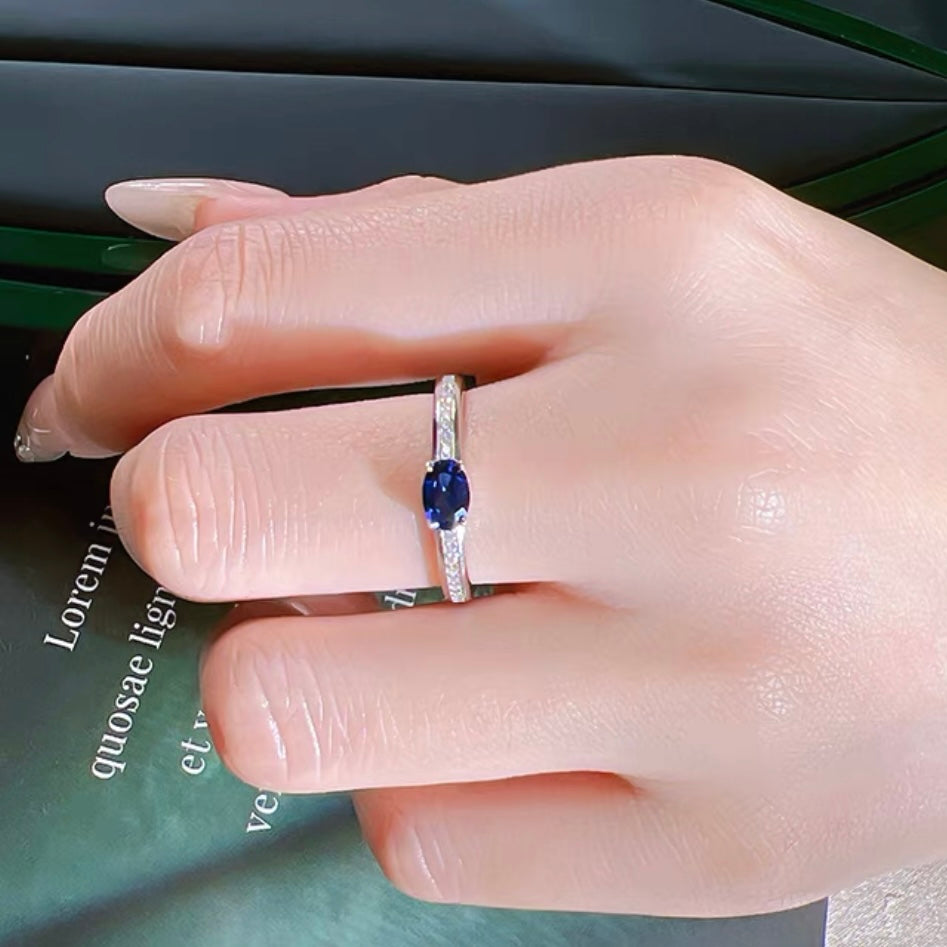 Oval Blue Sapphire Diamonds Solitaire Fancy Ring