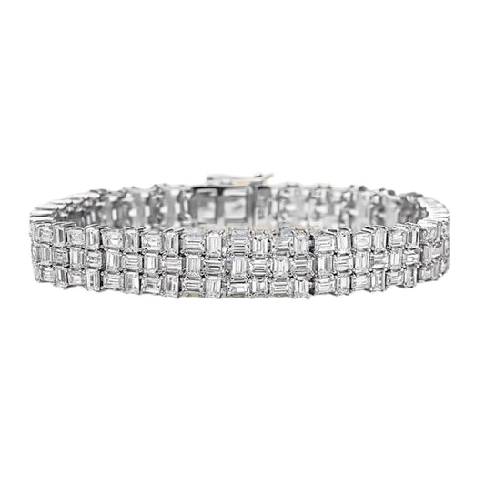 Emerald Cut Luxury 3 Rows Diamonds Tennis Bracelet 9mm