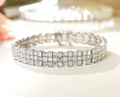 Emerald Cut Luxury 3 Rows Diamonds Tennis Bracelet 9mm