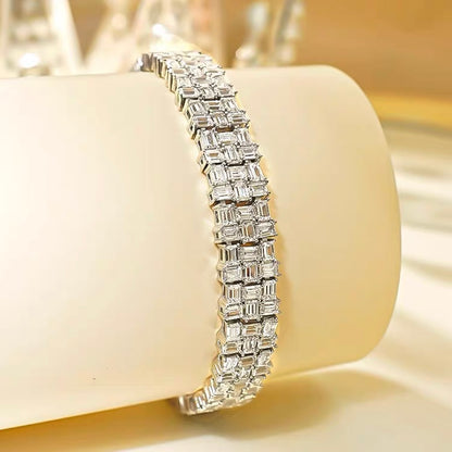 Emerald Cut Luxury 3 Rows Diamonds Tennis Bracelet 9mm