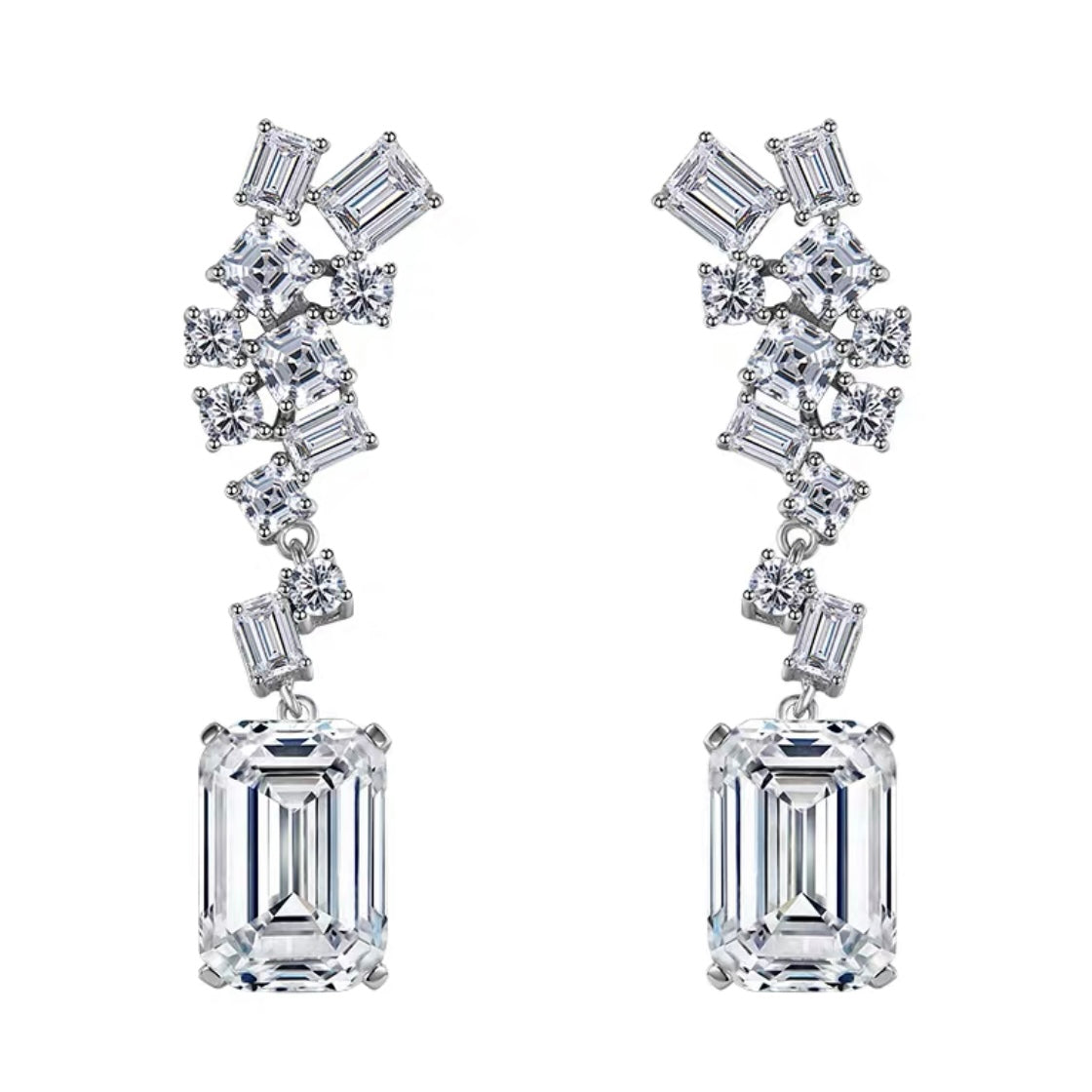 Emerald Cut Luxury Diamond Dangle Earrings 7ct Each