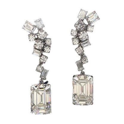 Emerald Cut Luxury Diamond Dangle Earrings 7ct Each