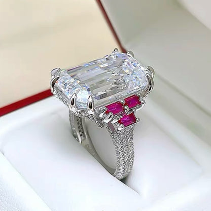 Emerald Cut Luxury Diamond Red Ruby Accent Solitaire Ring 19ct