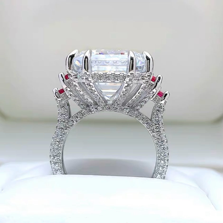 Emerald Cut Luxury Diamond Red Ruby Accent Solitaire Ring 19ct