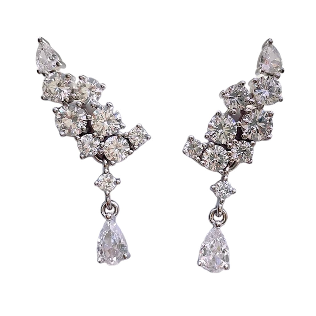 Pear Round Brilliant Cuts Luxury Diamond Drop Dangle Cluster Earrings