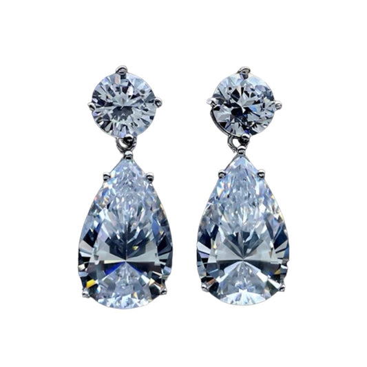 Pear Round Brilliant Cuts Luxury Diamond Drop Dangle Earrings 12ct