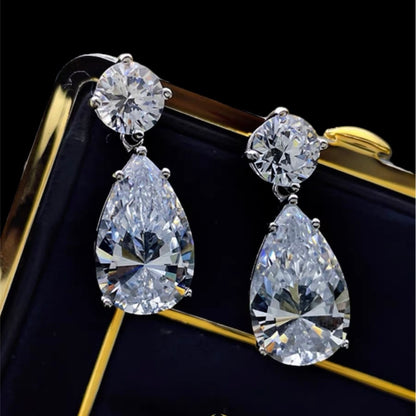 Pear Round Brilliant Cuts Luxury Diamond Drop Dangle Earrings 12ct