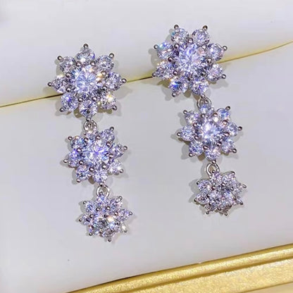 Round Brilliant Luxury Diamond Sunflower Drop Dangle Earrings