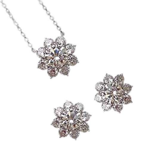 Round Brilliant Luxury Diamond Sunflower Stud Earrings Pendant Necklace Set