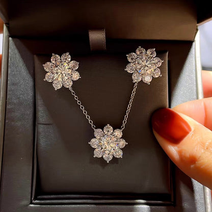 Round Brilliant Luxury Diamond Sunflower Stud Earrings Pendant Necklace Set