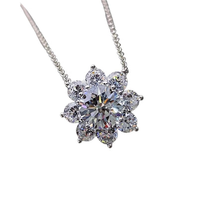 Round Brilliant Luxury Diamond Sunflower Stud Earrings Pendant Necklace Set