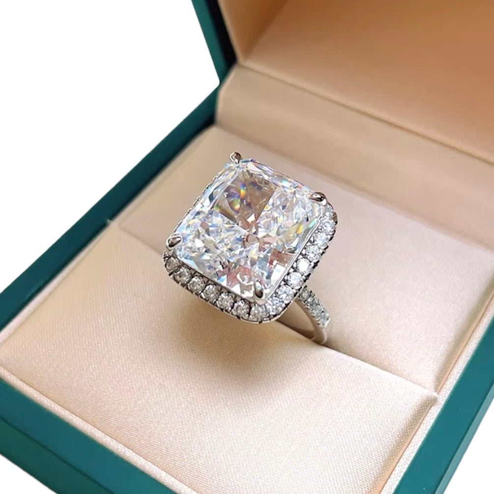 Radiant Luxury Diamond Halo Fancy Solitaire Ring 12ct