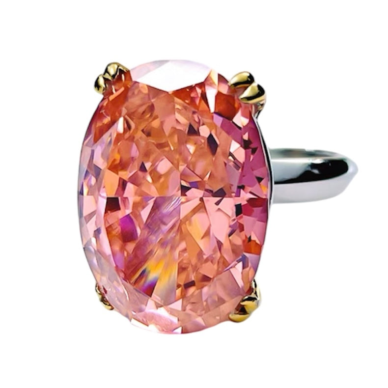 Oval Crushed Ice Fancy Deep Pink Diamond Solitaire Ring 17ct