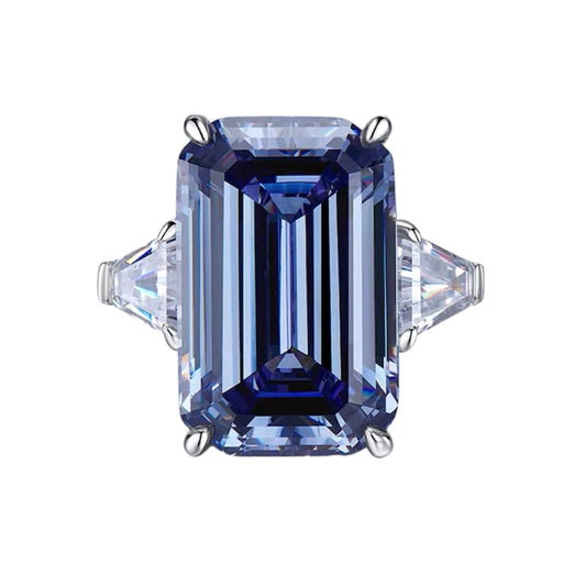 Emerald Cut Fancy Vivid Blue Diamond Three Stone Ring 30ct