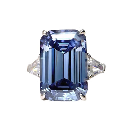 Emerald Cut Fancy Vivid Blue Diamond Three Stone Ring 30ct