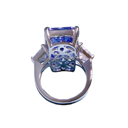 Emerald Cut Fancy Vivid Blue Diamond Three Stone Ring 30ct