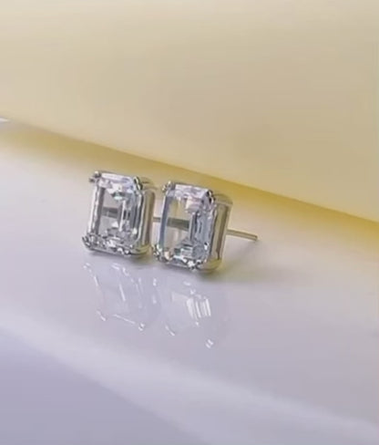 Emerald Cut Diamond Stud Earrings 4ct Each